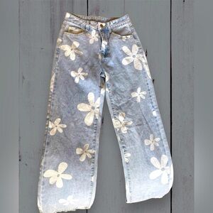 SHEIN Jeans Womens XS Blue Denim Straight Leg Flowers Light Wash Retro 25x29